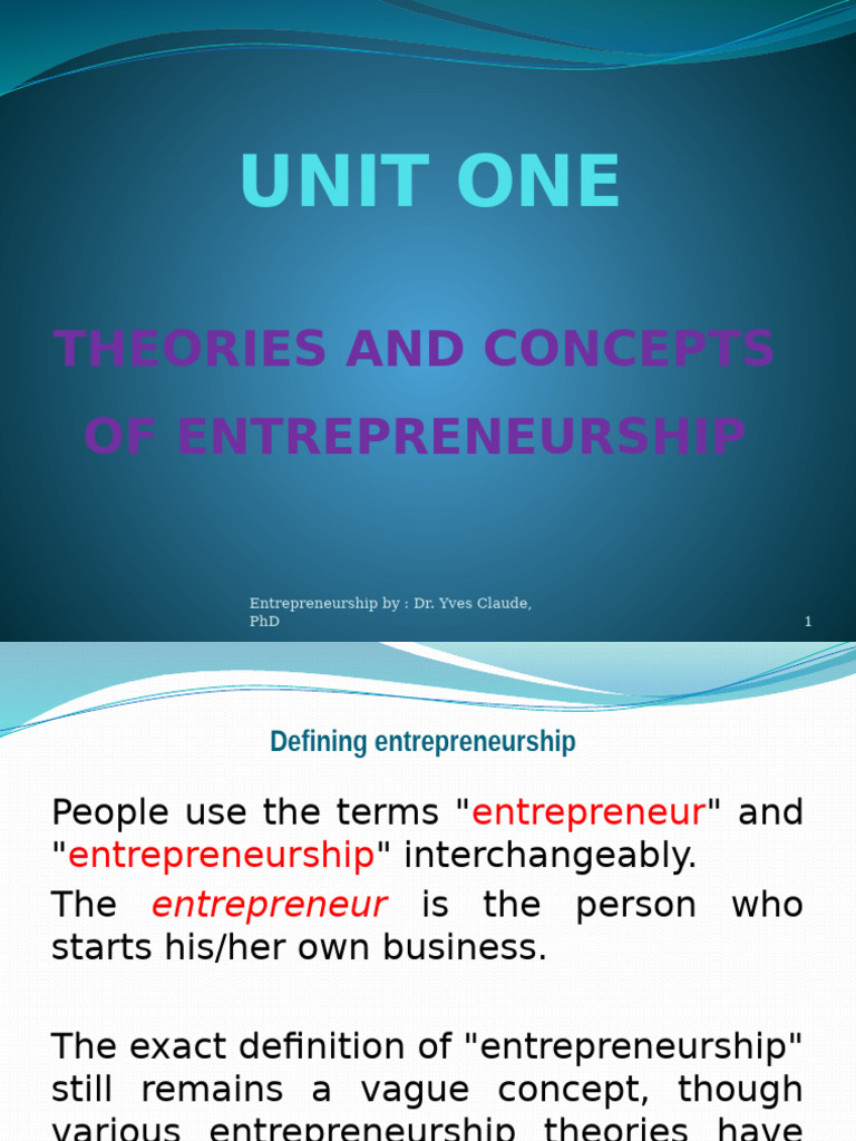 Unit 1. Theories and Concepts of Entrepreneurship | PDF ...