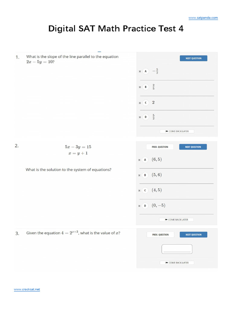 Digital Sat Math Test 4 | PDF