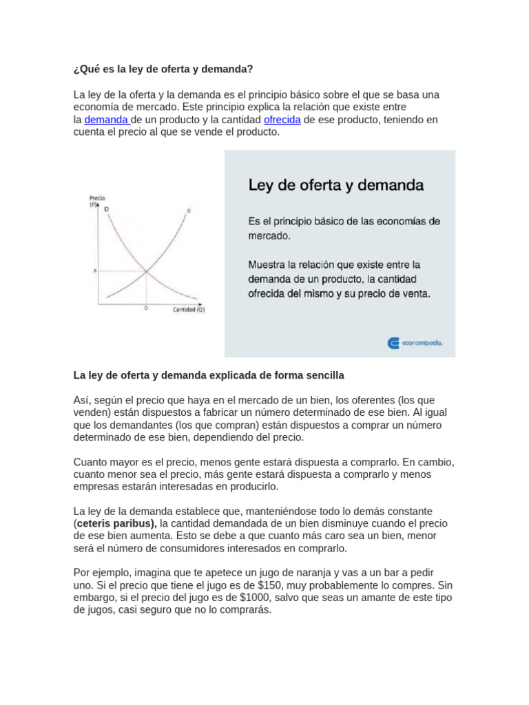 Ley de oferta y demanda explicada | PDF | Oferta (economía) | Oferta y ...