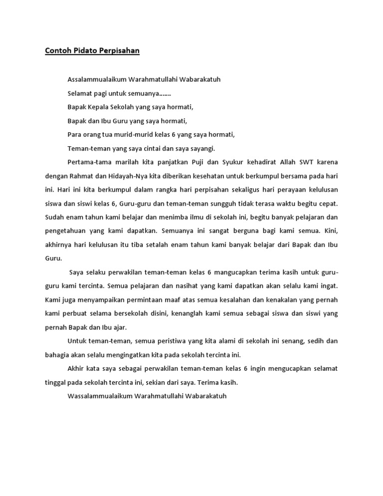 Contoh Pidato Perpisahan
