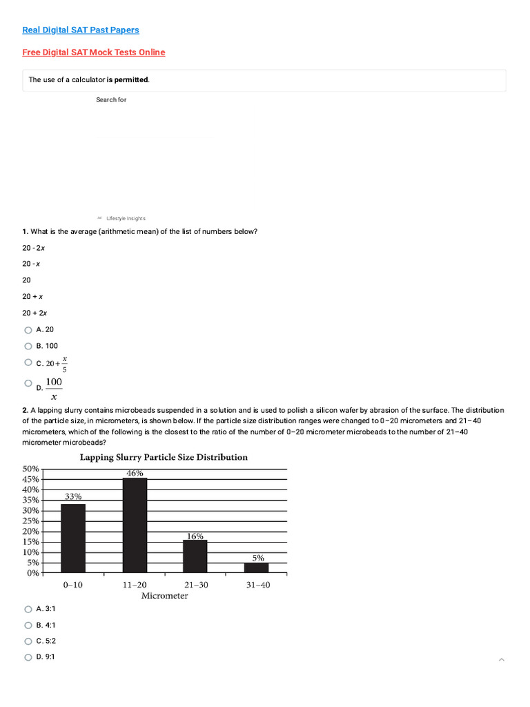 New SAT Math Practice Test 4_ Advanced Arithmetic_SATPanda.com | PDF ...
