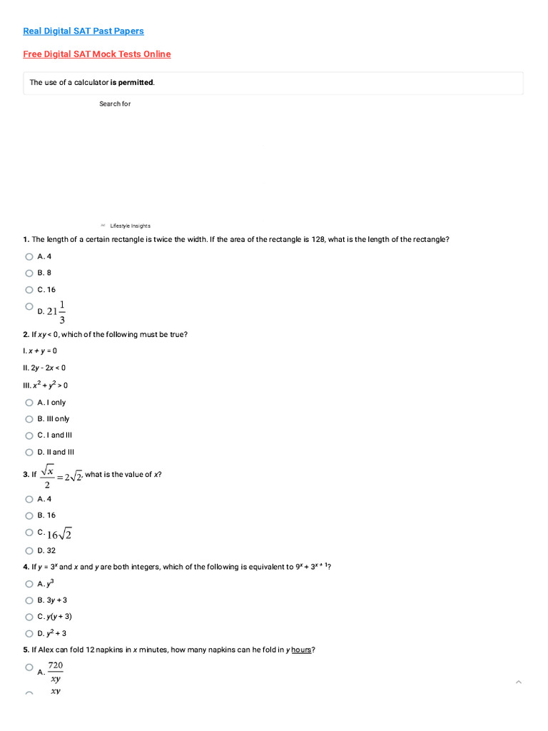 Digital SAT Math Practice Problems | PDF