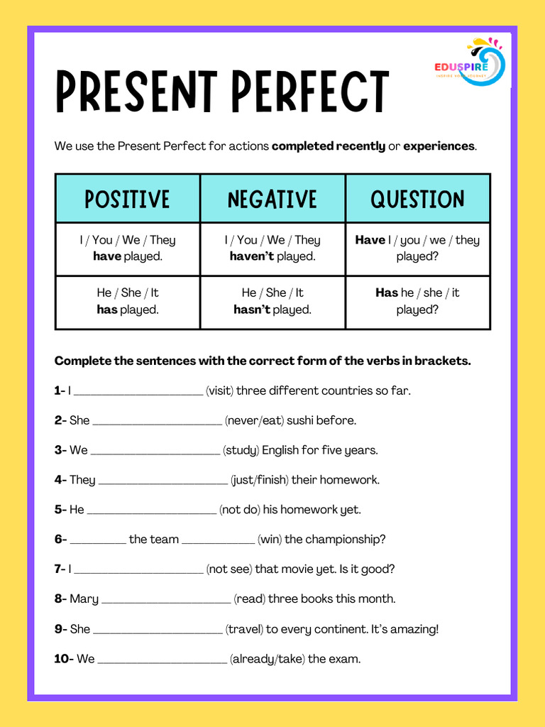 Present Perfect Tense Exercises | PDF | Language Mechanics | Grammar