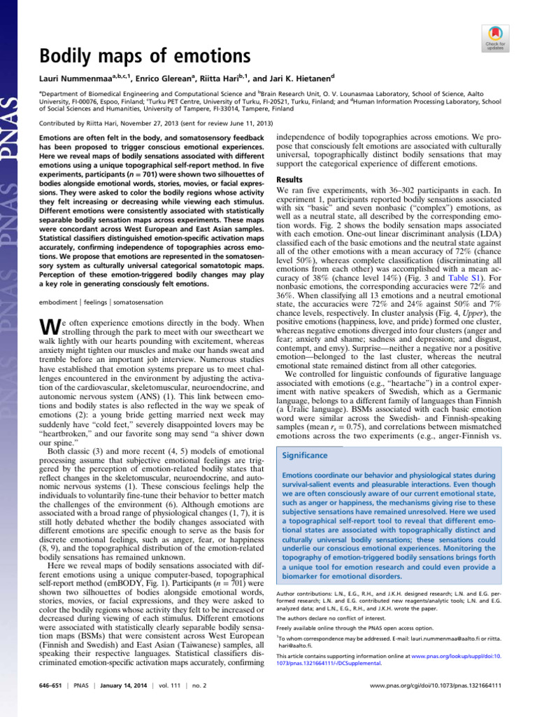 Nummenmaa Et Al Bodily Maps of Emotions | PDF | Emotions | Disgust