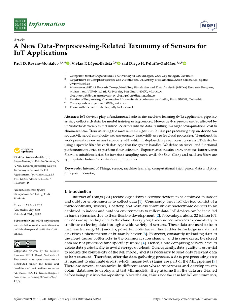 Sensor Taxonomy for IoT Data Preprocessing | PDF | Internet Of Things ...
