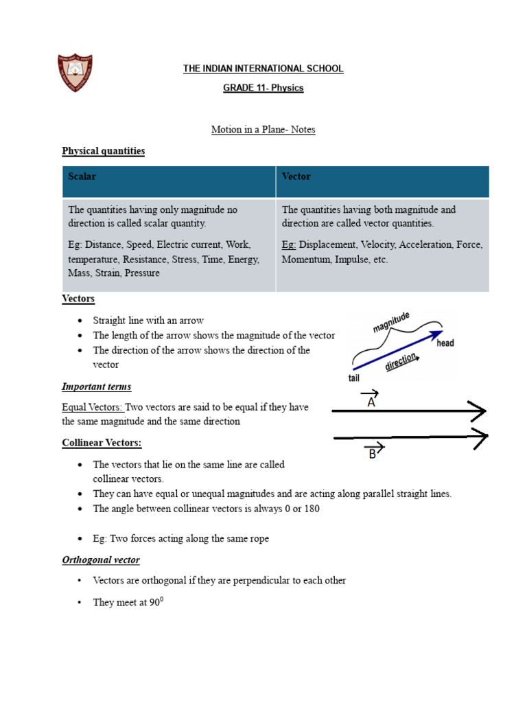 Motion in a Plane Notes (1) | PDF | Euclidean Vector | Acceleration