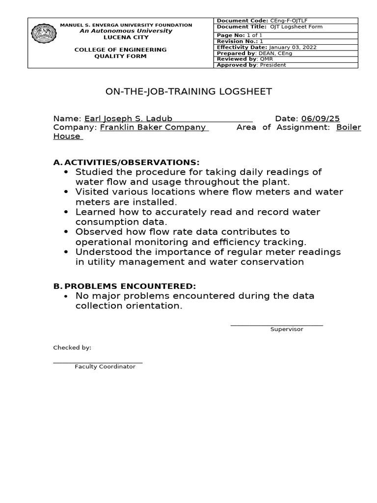 OJT Logsheet for Engineering Students | PDF