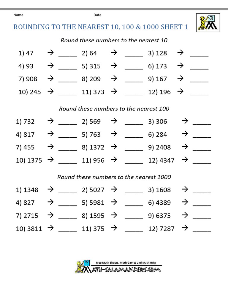 Grade 4 Rounding & Number Sequences Worksheet | PDF