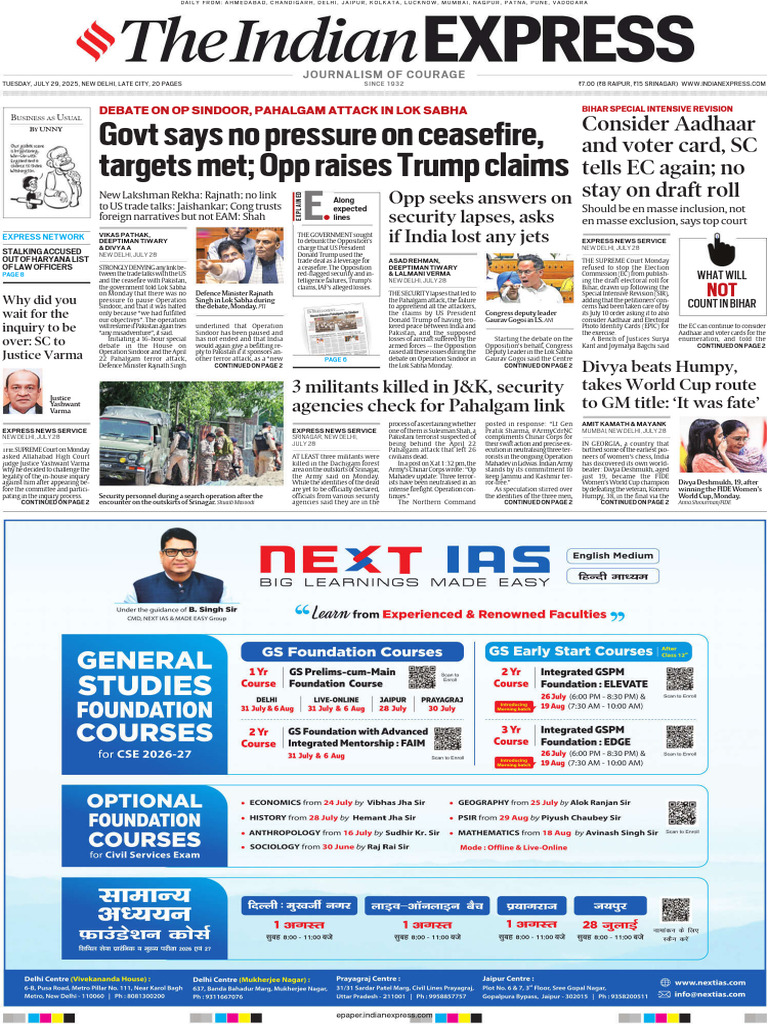 29 July 2025 Indian Express | PDF