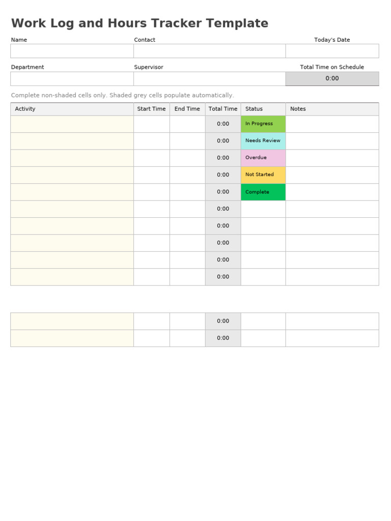 Work Log and Hours Tracker Template | PDF
