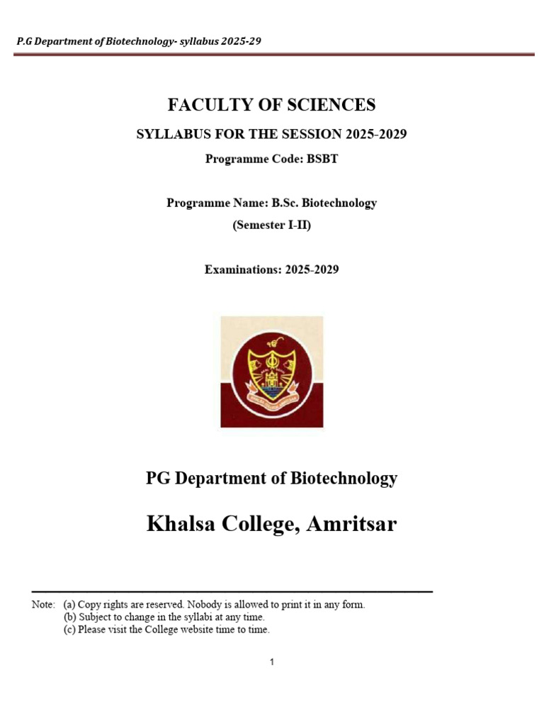 KCA Syl BSc Biotech 2025 2029 | PDF | Microbiology | Biology