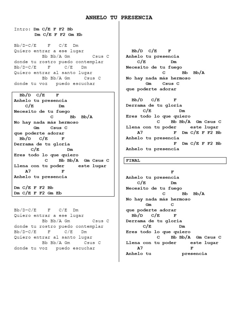 Anhelo Tu Presencia: Letra y Acordes | PDF
