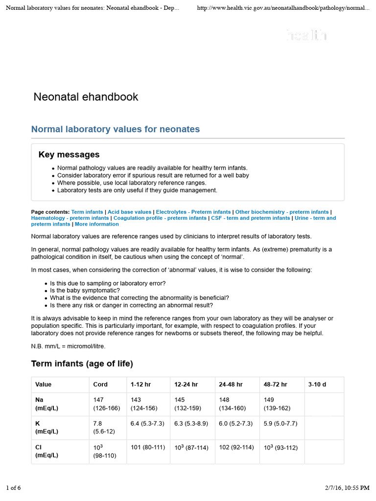 Neonatal Lab Values Reference Guide | PDF | Infants | Preterm Birth