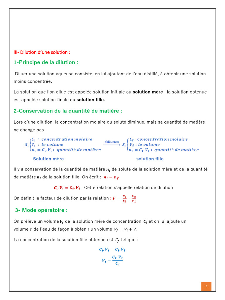 Dilution de solutions : principes et calculs | PDF | Phénomène ...