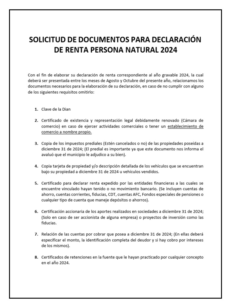 Documentos Necesarios para Renta 2024 | PDF | Bancos | Dinero