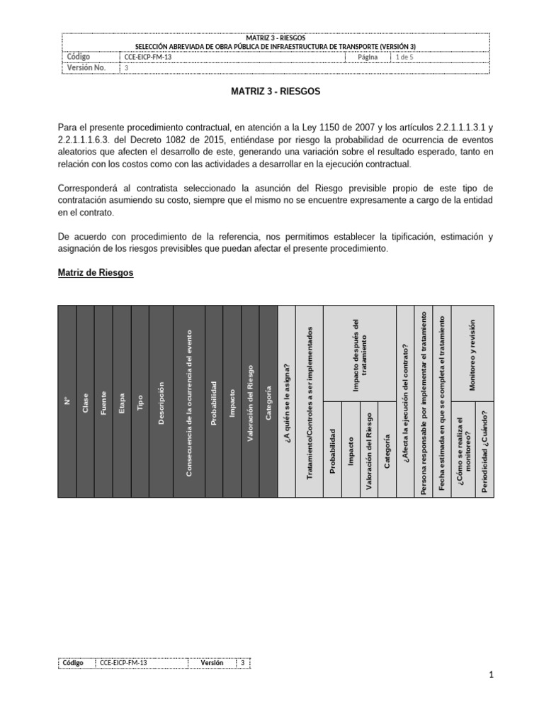 Matriz de Riesgos en Obras de Transporte | PDF | Riesgo | Economias