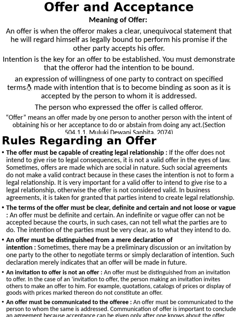 Legal Rules of Offer and Acceptance | PDF | Offer And Acceptance ...