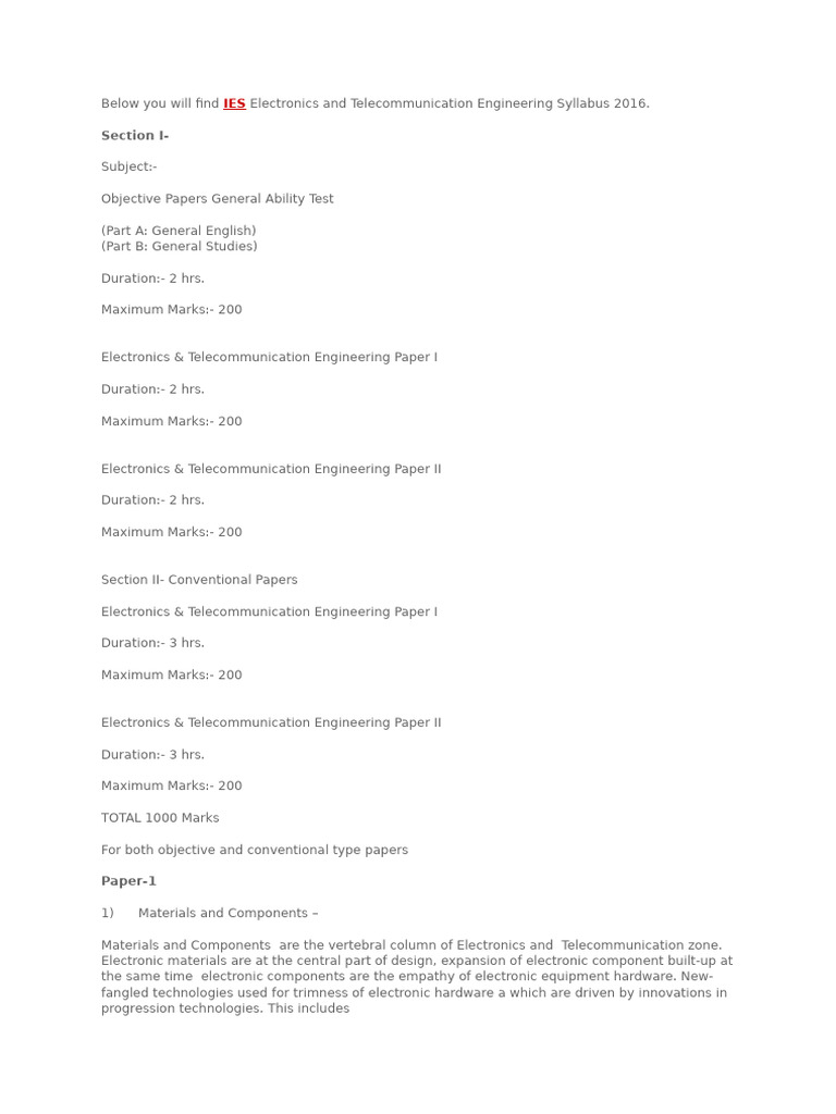 IES Electronics & Telecommunication Syllabus | PDF | Microwave ...
