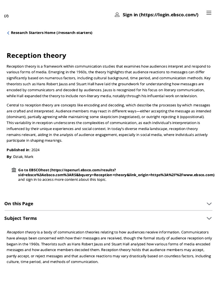 Understanding Reception Theory in Media | PDF | Communication | Human ...