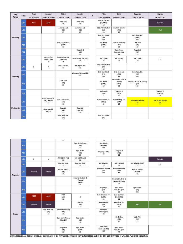 Weekly Class Schedule Overview | PDF