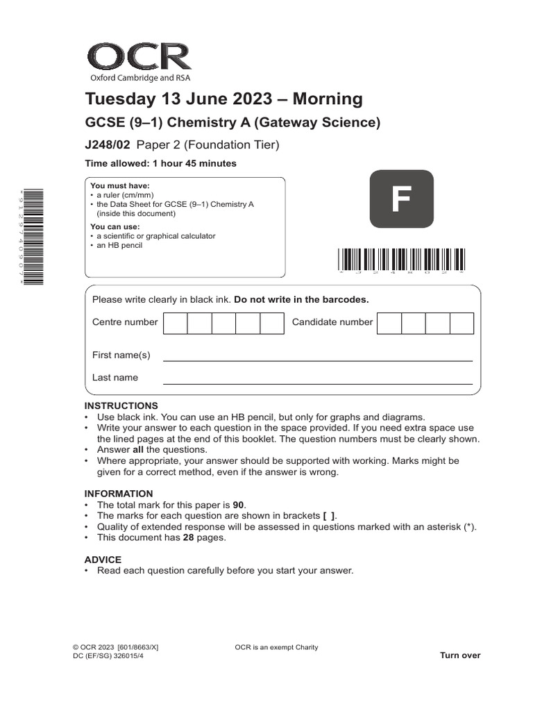 GCSE Chemistry A Paper 2 Instructions | PDF | Oxide | Iron