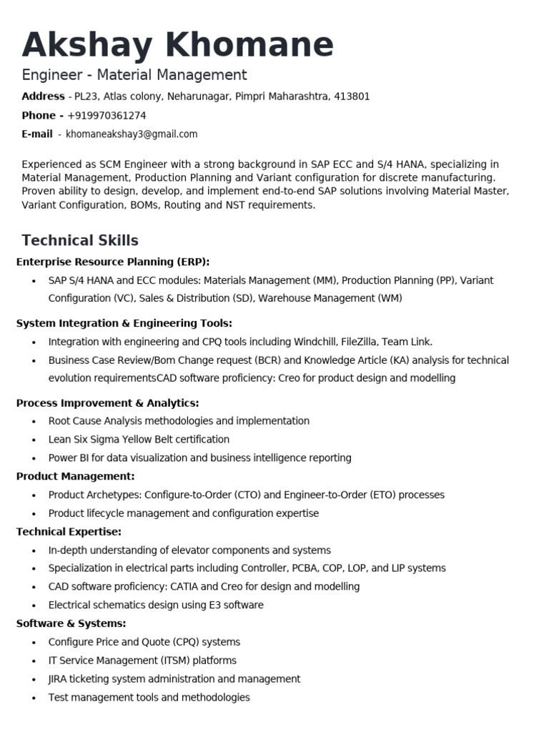 SAP SCM Engineer Profile - Akshay Khomane | PDF | Supply Chain ...