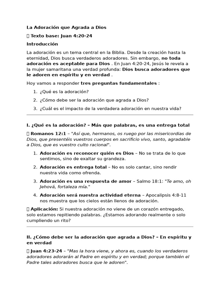 Adoración que Agrada a Dios: Claves y Impacto | PDF | Dios | Verdad
