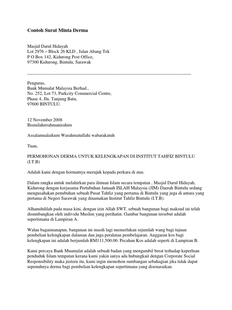 Contoh Surat Minta Derma Pdf