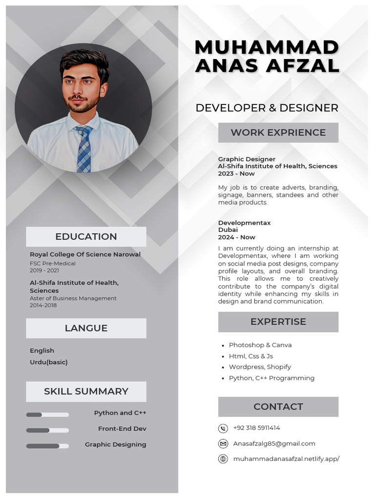 Anas Riaz: Developer & Designer Profile | PDF