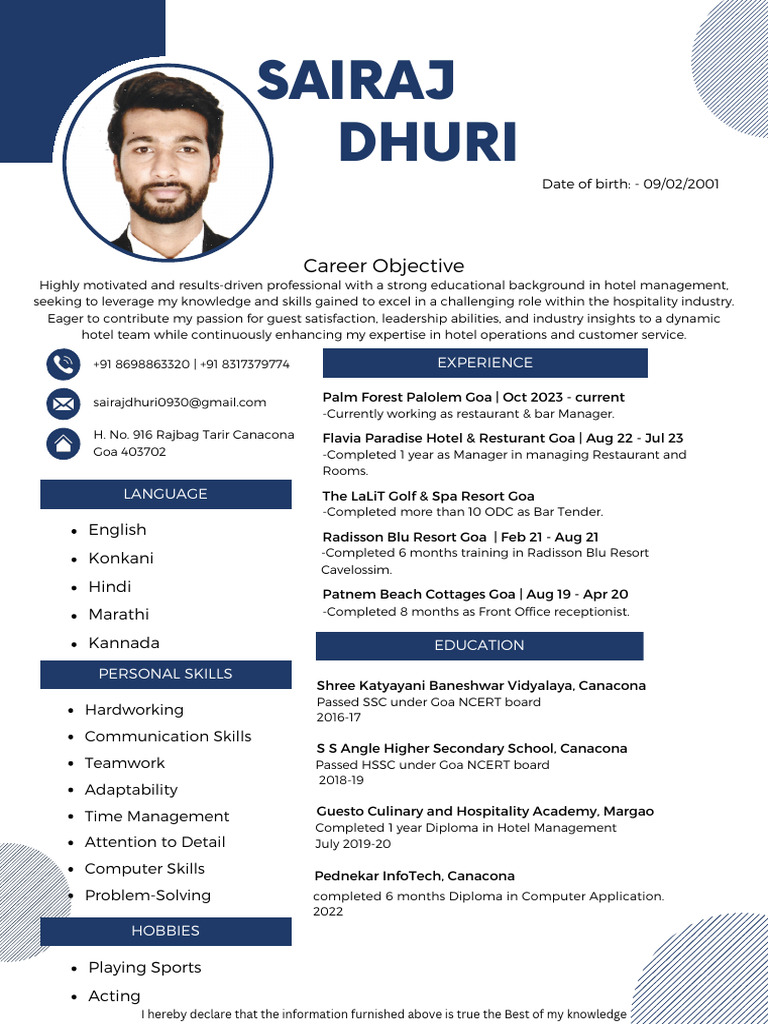 Hotel Management Professional Resume | PDF