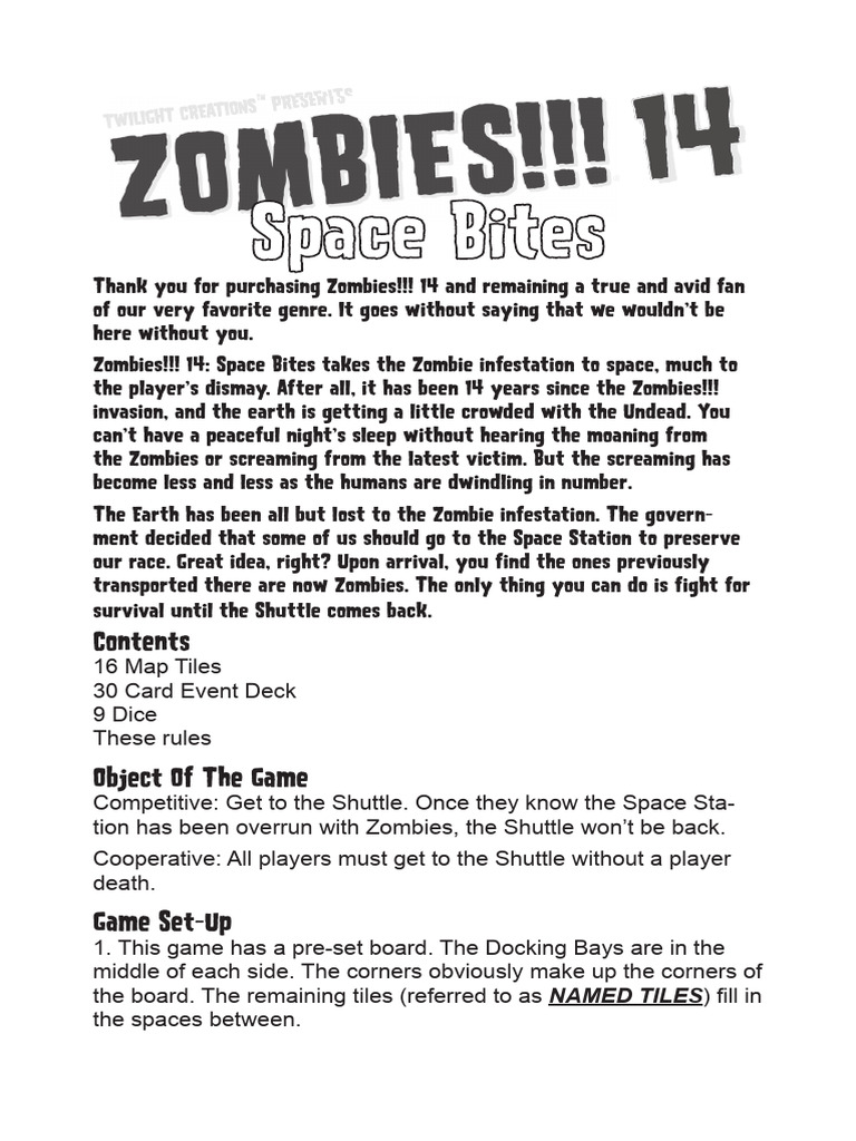 Zombies!!! 14: Space Bites Rules | PDF | Space Shuttle