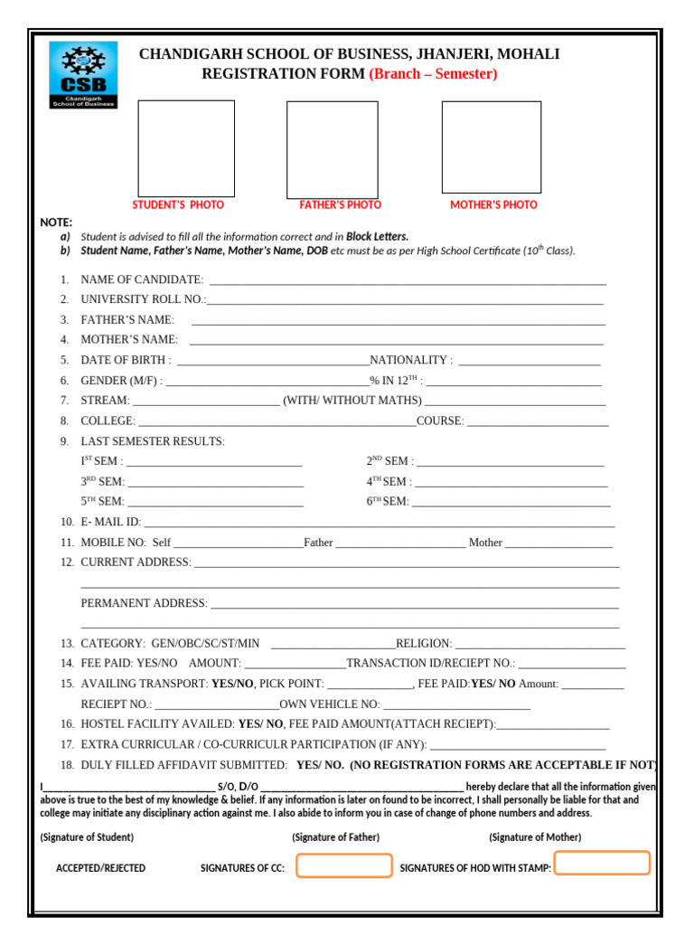 Registration Form CSB | PDF | Chess Theory | Chess