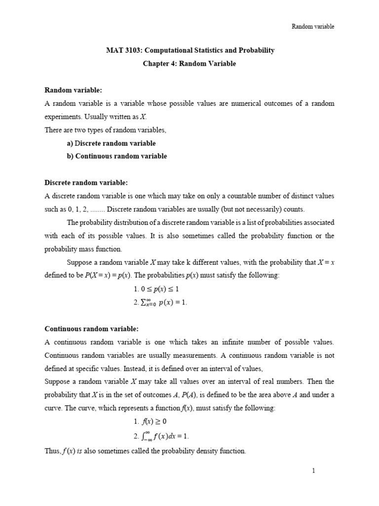 Understanding Random Variables in Statistics | PDF | Probability ...