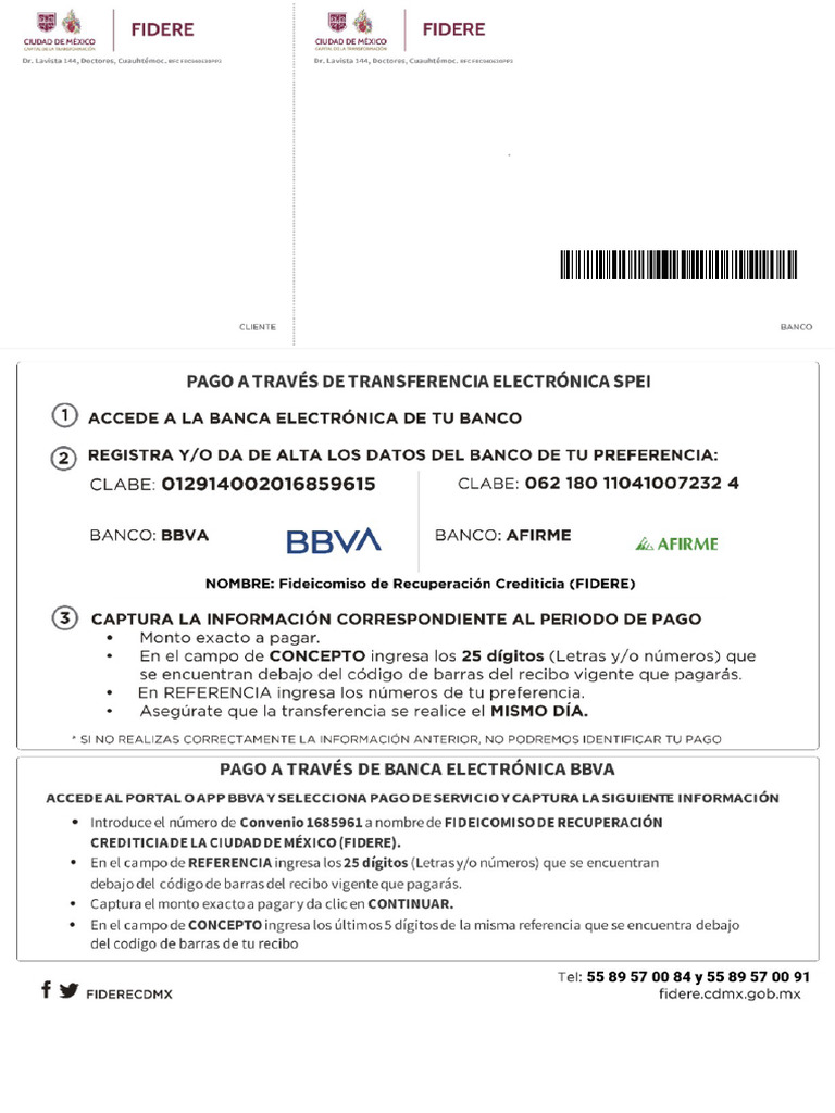 Recibo Único Mensualidad FIDERE | PDF | Bancario