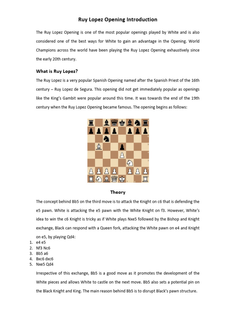 Ruy Lopez Opening: Strategies & Variations | PDF | Chess Openings ...
