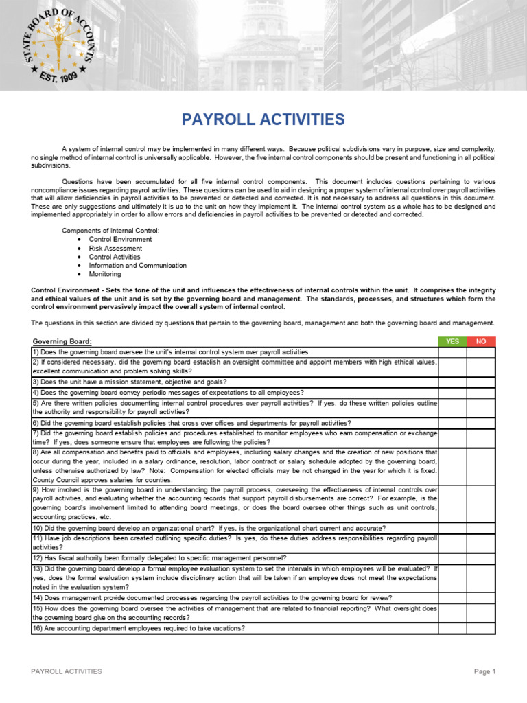 Payroll Internal Control Questions Guide | PDF | Internal Control | Payroll