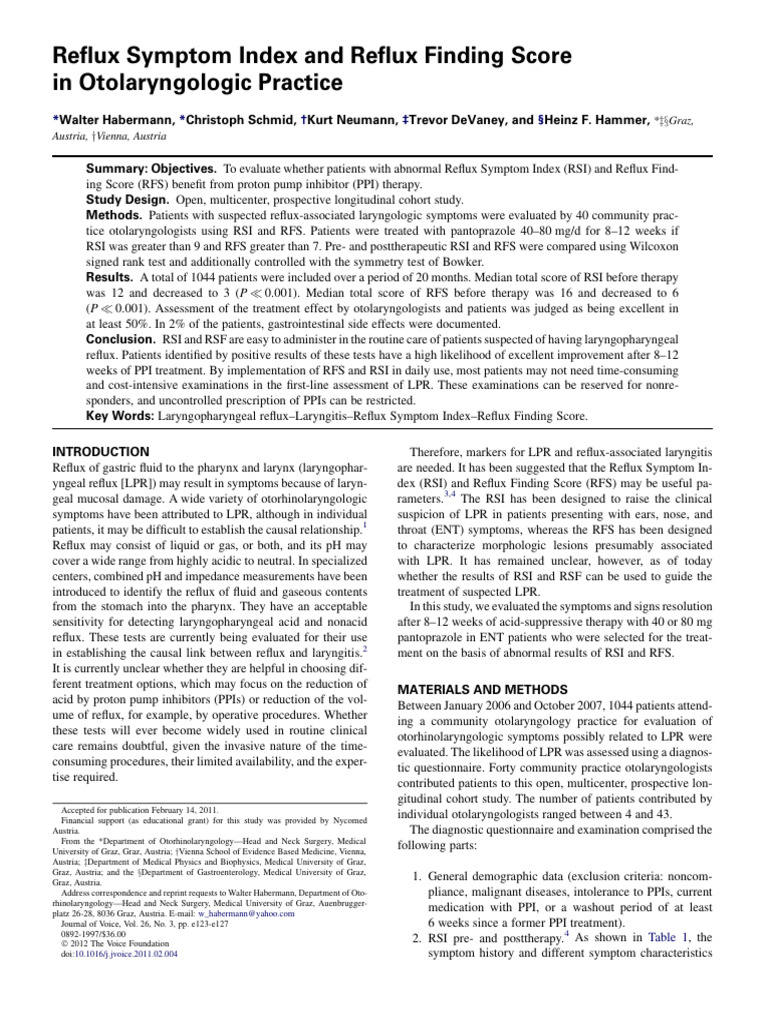 Efficacy of RSI and RFS in LPR Treatment | PDF | Gastroesophageal ...