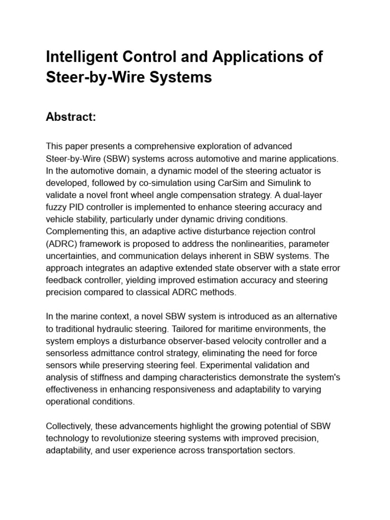 Advanced Steer-by-Wire Systems Analysis | PDF