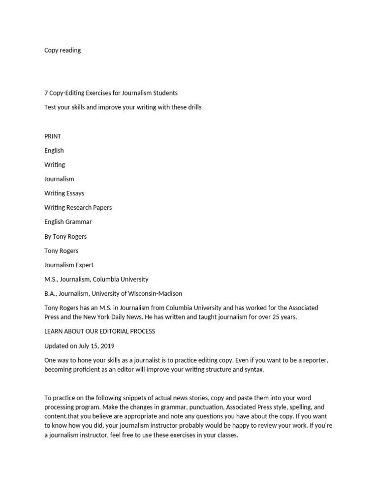 Copy-Editing Exercises for Journalists | PDF | Journalism | Copy Editing