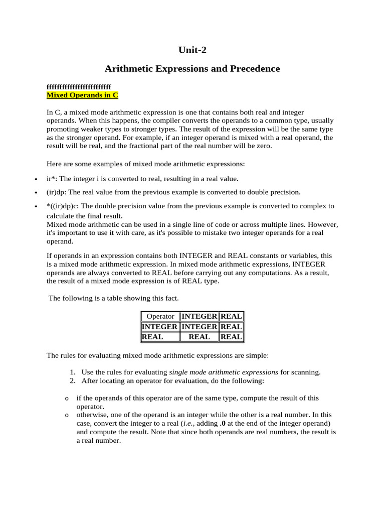 C Mixed Mode Arithmetic and Type Conversion | PDF | Control Flow ...