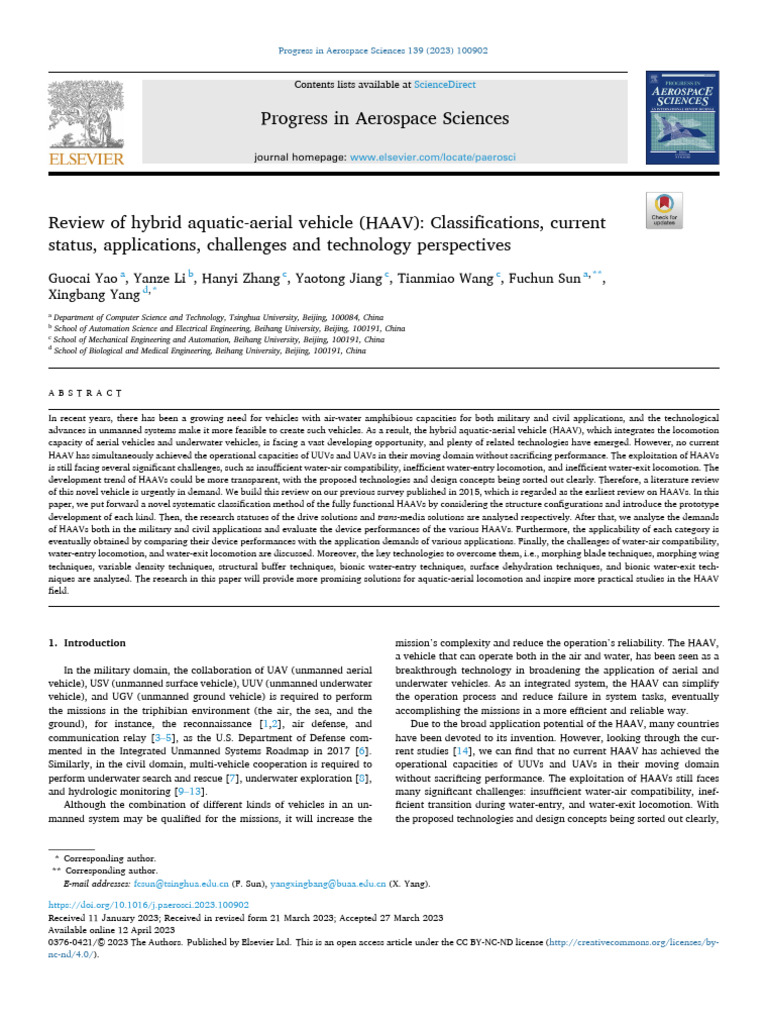 Review of Hybrid Aquatic-Aerial Vehicles | PDF | Fixed Wing Aircraft ...