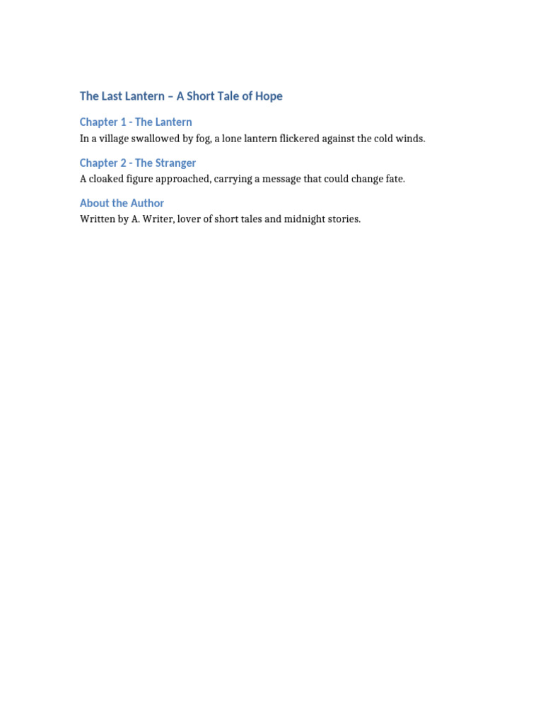 The Last Lantern: A Tale of Hope | PDF