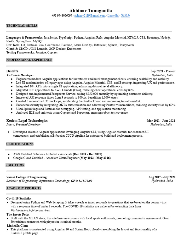 Abhinav - Tunuguntla Resume FS Updated | PDF | Cloud Computing | Computing