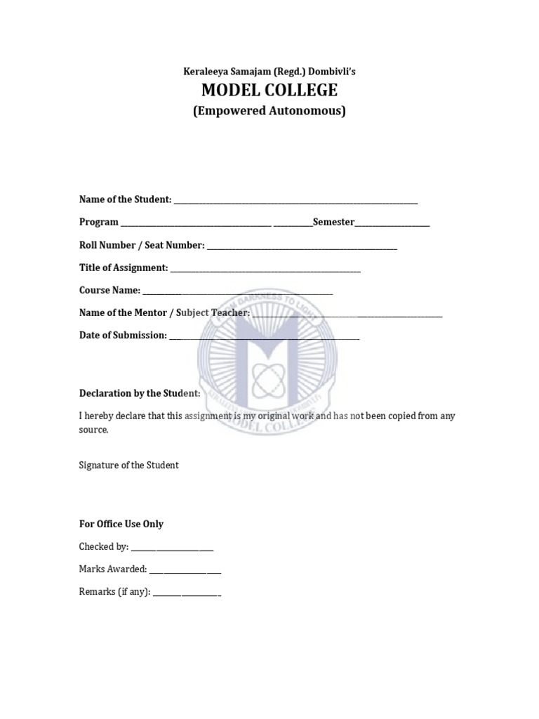 TMU Assignment Front Page Template | PDF