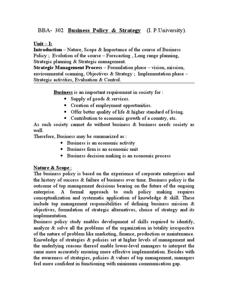 Business Policy and Strategy Overview | PDF | Strategic Management ...