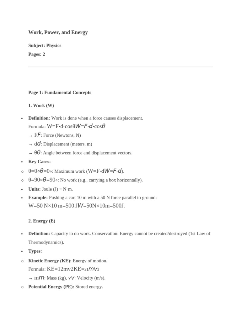 Work, Power, and Energy in Physics | PDF | Force | Physics