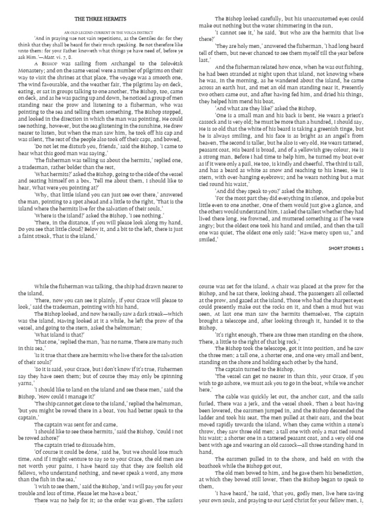 The Three Hermits: A Tolstoy Legend | PDF | Rowing | Prayer