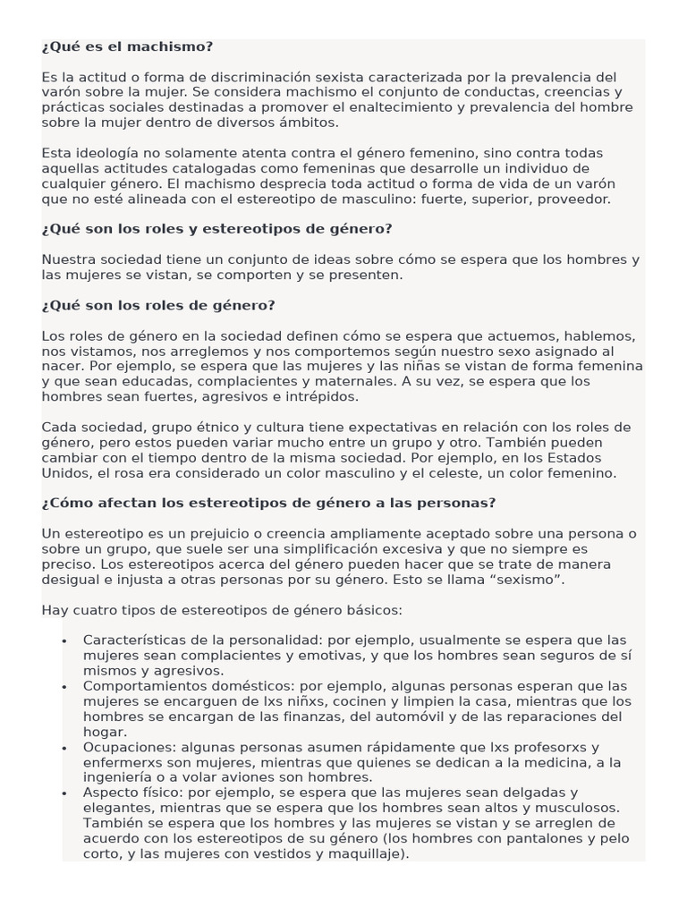 Estereotipos y roles de género en la sociedad | PDF | Machismo | Hombre