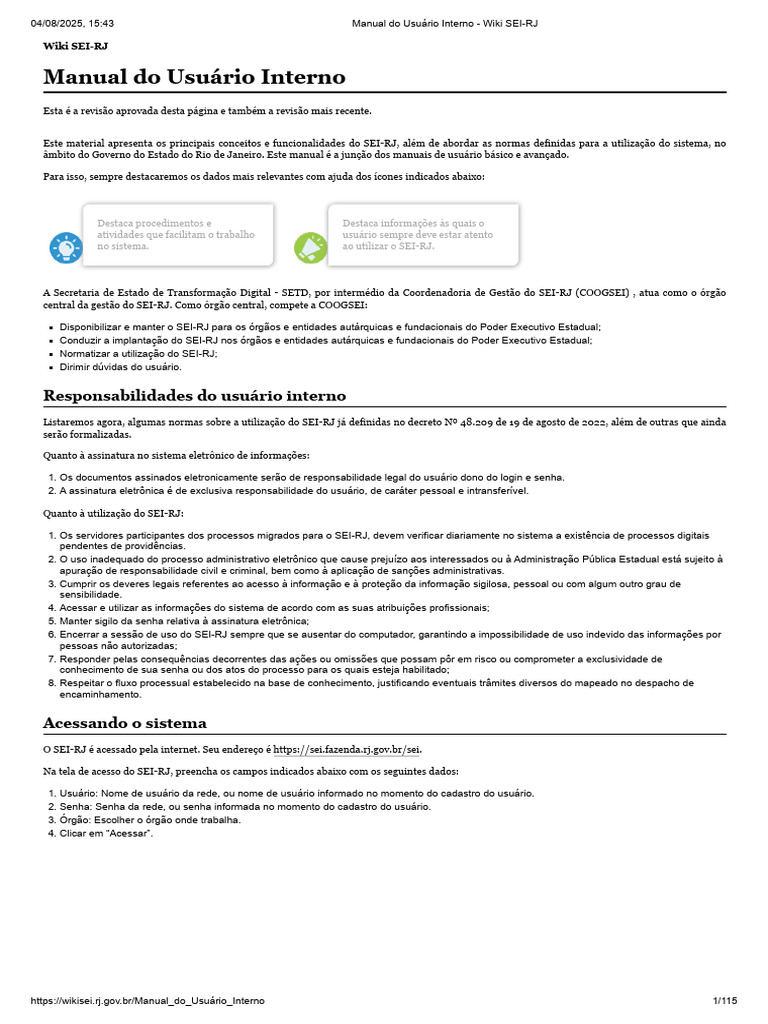 Manual do Usuário SEI-RJ: Funcionalidades e Normas | PDF | Autenticação ...