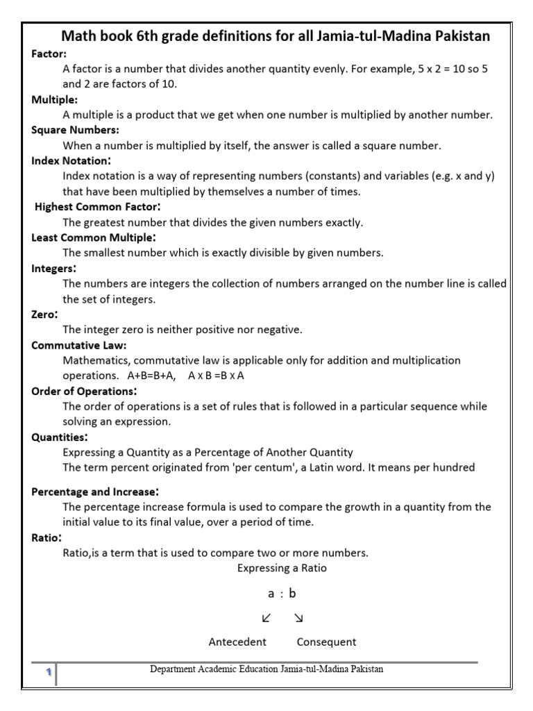 Class 6 Maths Definitions Guide | PDF | Set (Mathematics) | Sphere